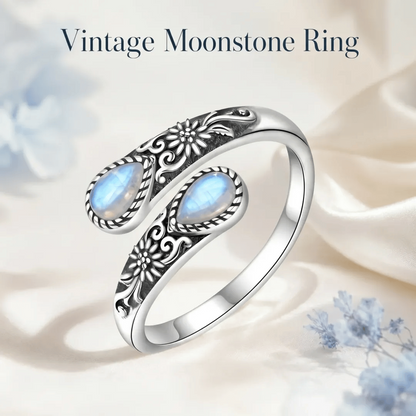 Moonstone Bloom Ring | Vintage Style • Adjustable Fit • Timeless Elegance