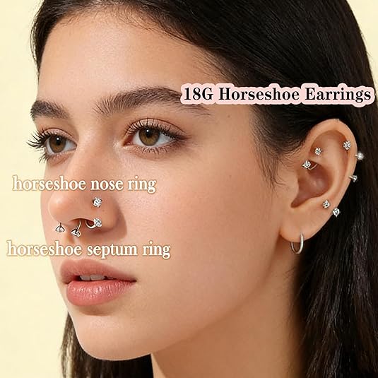 🔥Hot Sale🔥🎁Zirconia Horseshoe Ring with Threaded Gems for Piercings