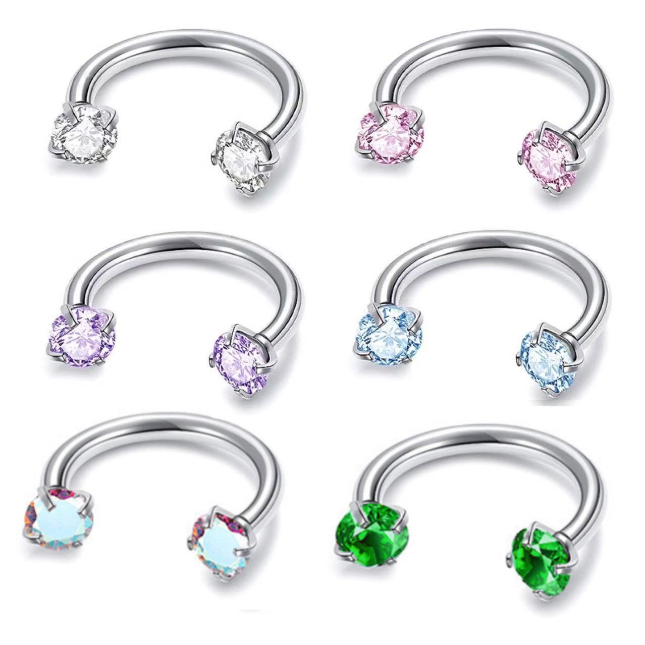 🔥Hot Sale🔥🎁Zirconia Horseshoe Ring with Threaded Gems for Piercings