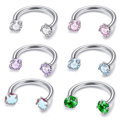 🔥Hot Sale🔥🎁Zirconia Horseshoe Ring with Threaded Gems for Piercings