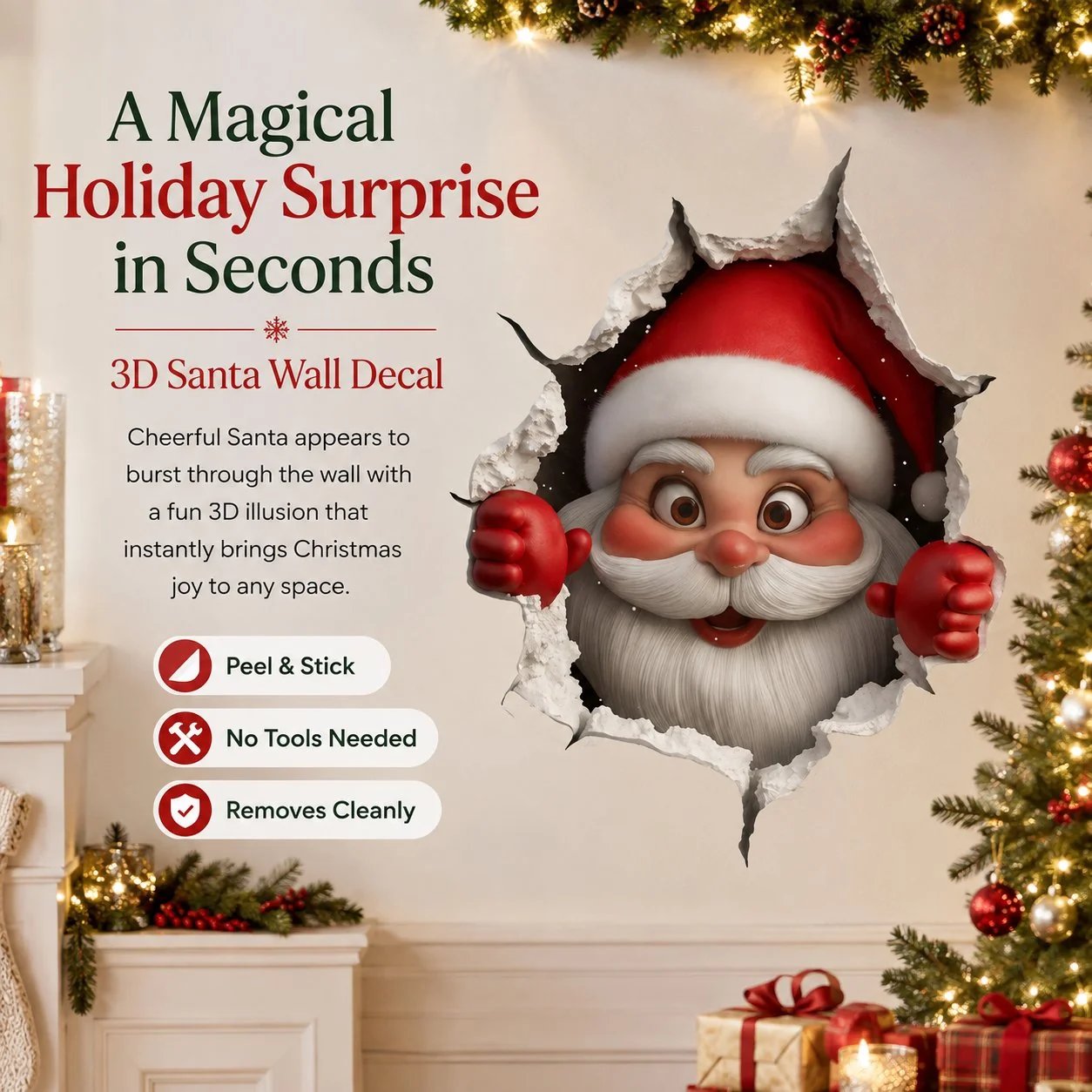 🔥Last Day 50% OFF-Creative 3D Christmas Santa Wall Sticker