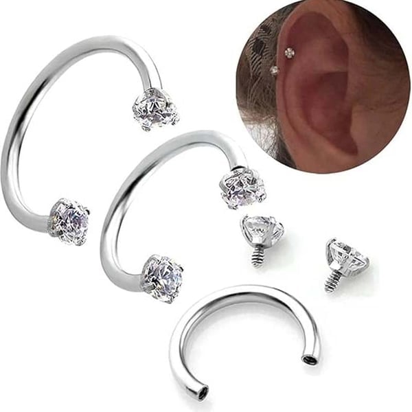 🔥Hot Sale🔥🎁Zirconia Horseshoe Ring with Threaded Gems for Piercings