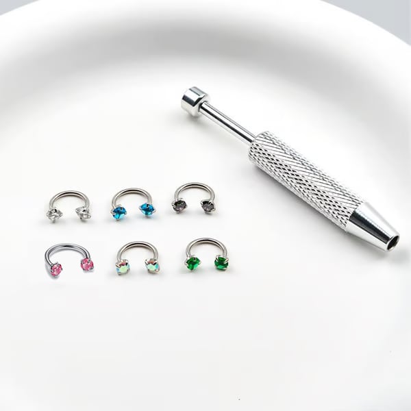 🔥Hot Sale🔥🎁Zirconia Horseshoe Ring with Threaded Gems for Piercings