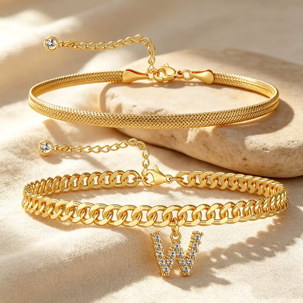 ✨ Gold Initial Anklet – 14K Gold Plated, Waterproof Adjustable Letter Pendant, Stackable Beach Jewelry